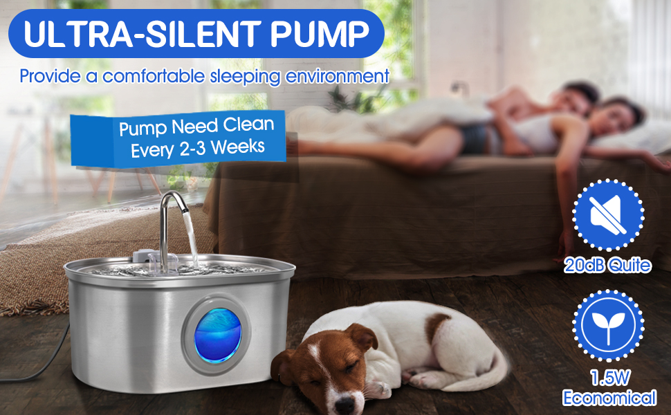 Cat Water Fountain Stainless Steel, 3.2L/108oz Cat Dog Fountain Water