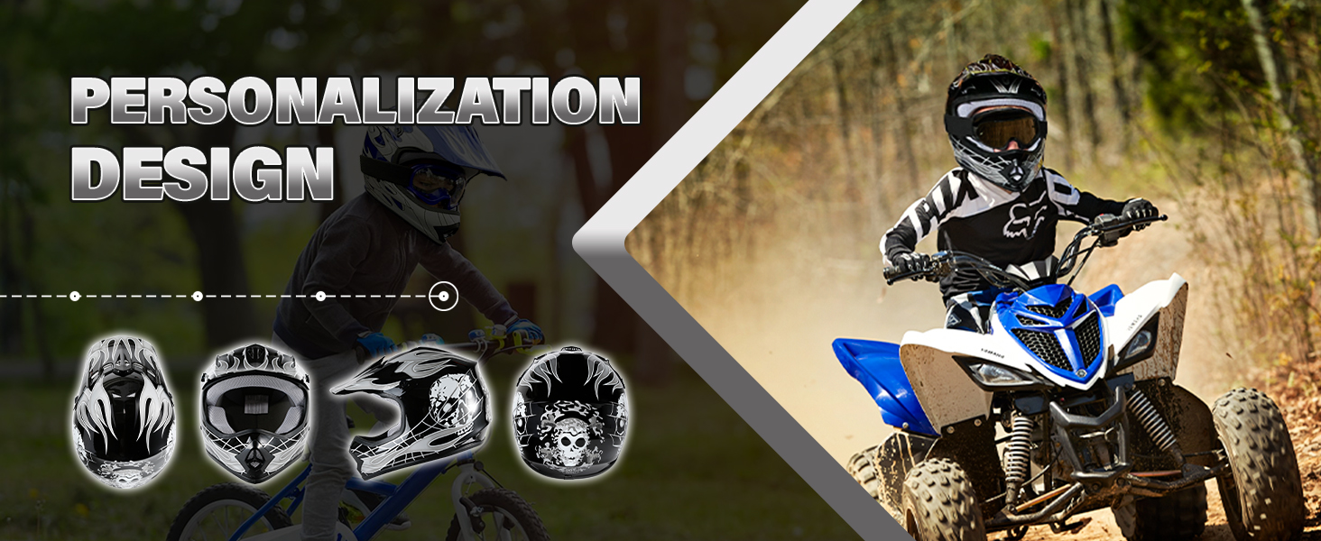 SLMOTO Dot Youth Kids Helmet Motocross Offroad Street Helmet Motorcycle Helmet Dirt Bike Motocross ATV Blue Skull Design Helmet+Goggles+Gloves Large Blue #2