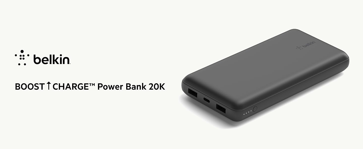 Belkin USB C Portable Charger 20000 mAh, 20K Power Bank with USB Type C Input Output Port and 2