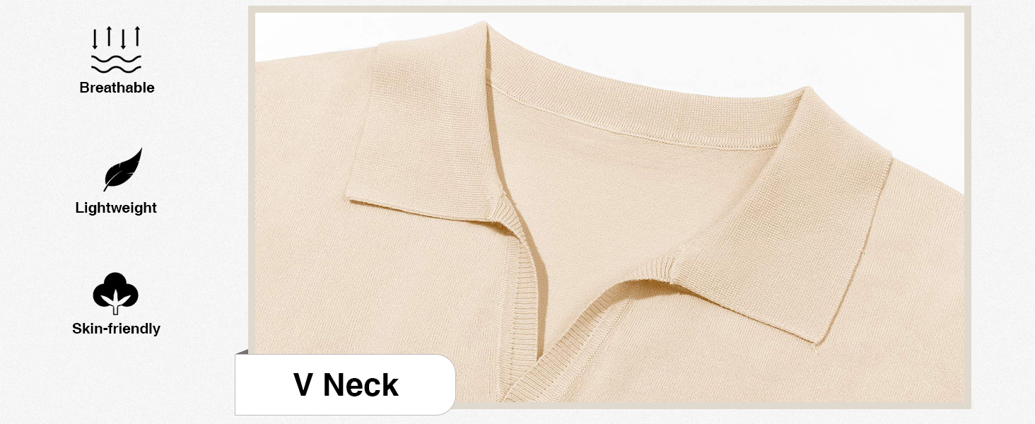 Men's V Neck Polo Shirts Short Sleeve Muscle Gym Knitted Golf Shirts Casual Slim Fit Tops