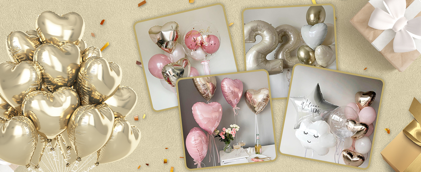 Champagne Gold Heart Balloons,12Pcs 18 Inch Light Gold Foil