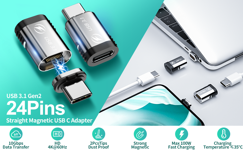 USB C Adapter Straight, 24 pin 2 Pack USB C Adapter