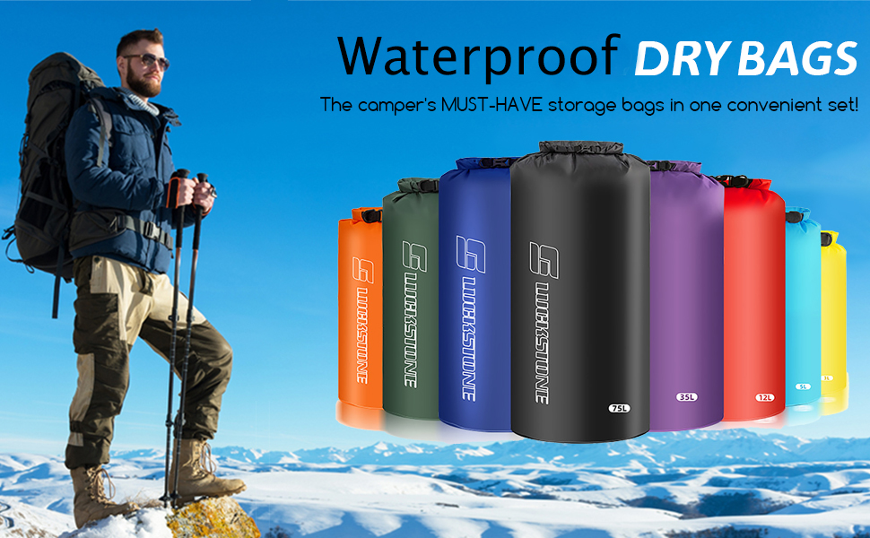 Dry Sack 3Pack/5Pack, Lightweight Dry Bags, Waterproof Roll Top Dry