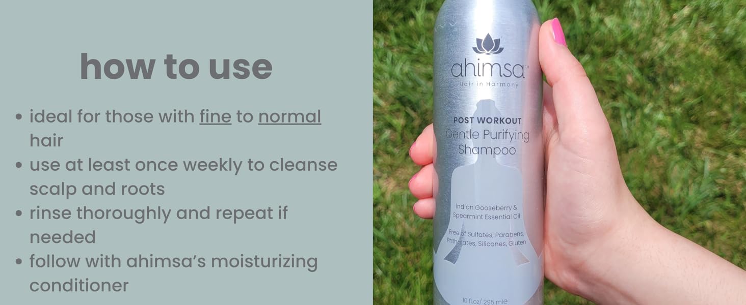 ahimsa gentle purifying shampoo clean natural safe willow bark remove buildup usage