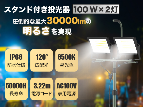 Amazon.co.jp: SUKITEN 投光器 led 作業灯 200W 30,000lm 屋外