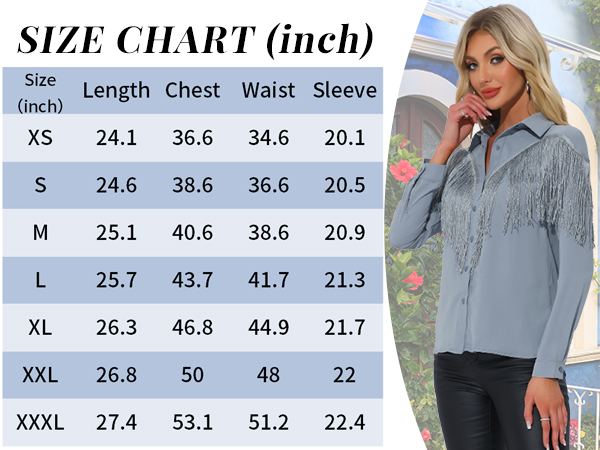 Allegra K Women's Western Fringe Blouse Long Sleeve Button Down