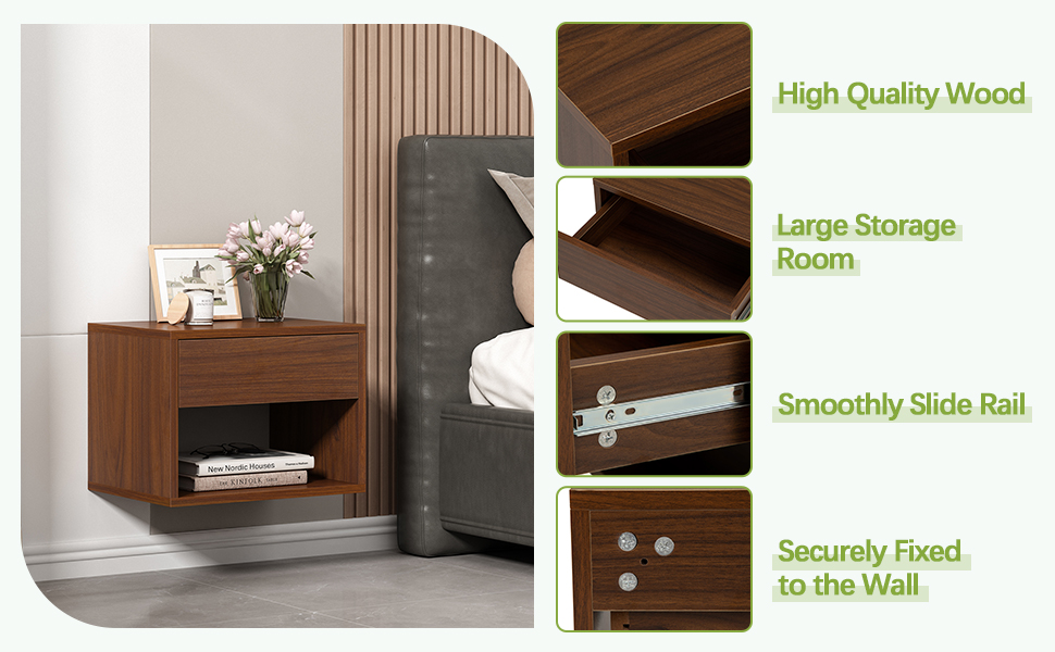 JAXPETY Nightstands Set of 2, Night Stand with Drawer, Floating Nightstand with Open