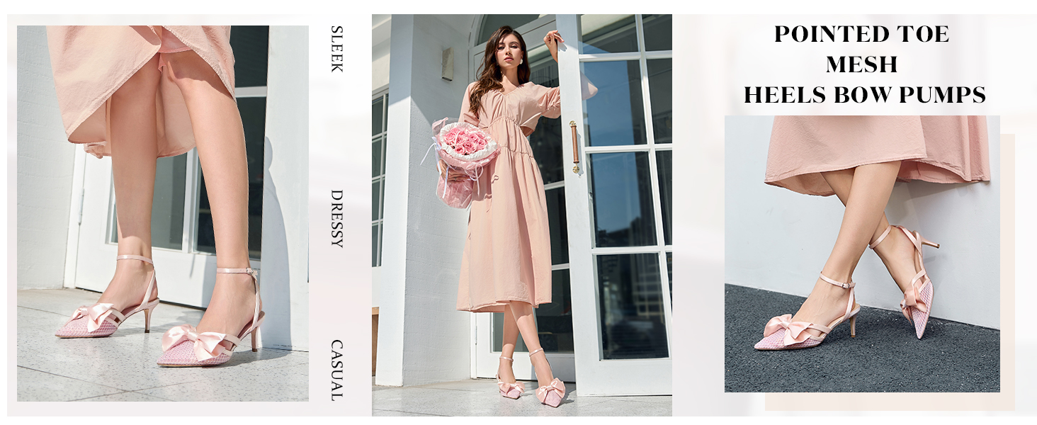 Pointed Toe Mesh Heels Bow Pumps