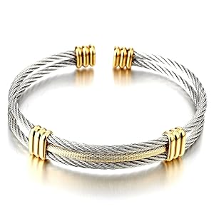 COOLSTEELANDBEYOND Men Women Stainless Steel Twisted Cable