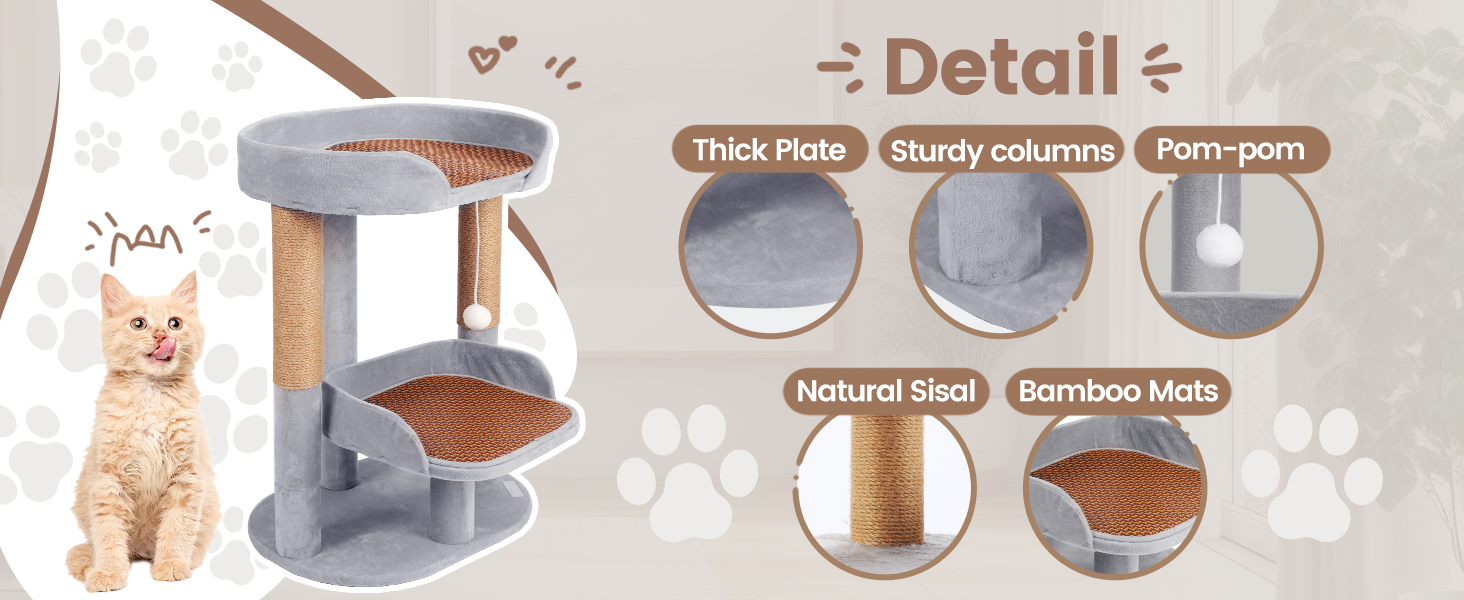 Cat tree with sisal scratching post, thickened wood cat tower, strong sisal scratching post