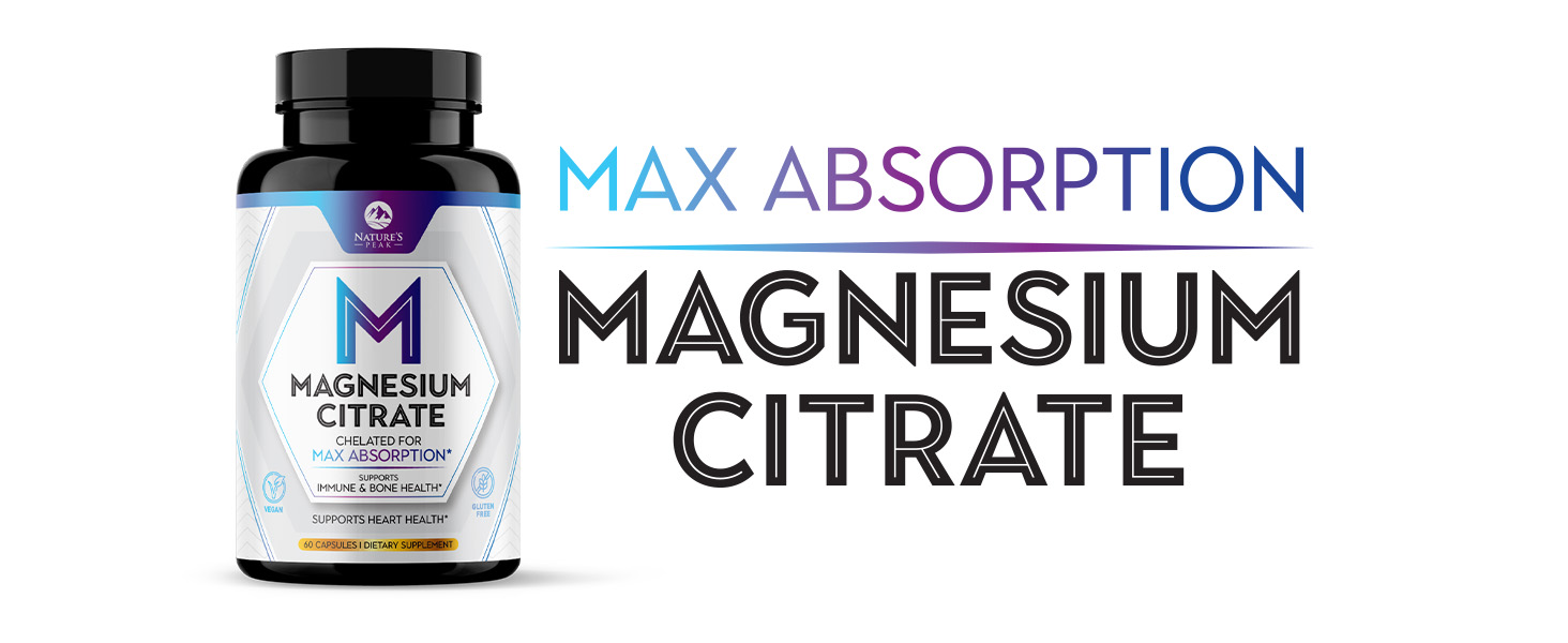 Magnesium Citrate 1000mg Max Absorption Magnesium Capsules Support Muscle, Nerve, Bone, Heart Health