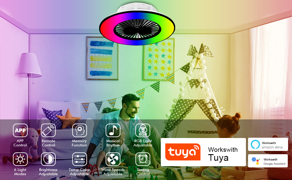 Low Profile Ceiling Fan with Light 22" Smart Bladeless