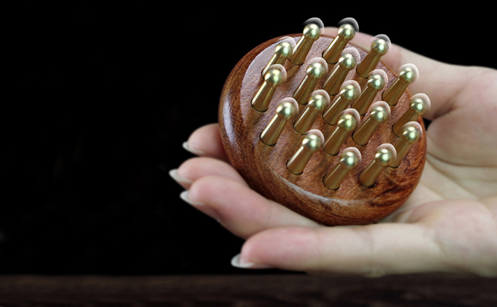 Brass Wood Meridian Pressure Brush - Scalp Massager for Hair Care, Fatigue Relief