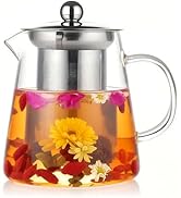Glass Teapot with Stainless Steel Infuser, Borosilicate Tea Kettle, Clear Tea Maker for Loose Lea...