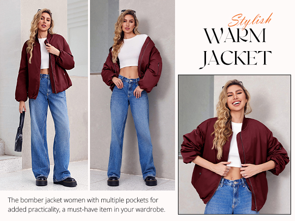 Amazon.com: Tankaneo Womens Zip Up Bomber Jacket Oversized
