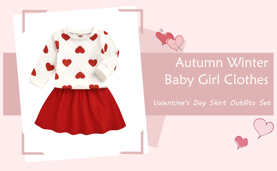 Toddler Baby Girl Fall Skirt Set Heart Top Blouse T-Shirt Mini Skirt Dress Outfits Set
