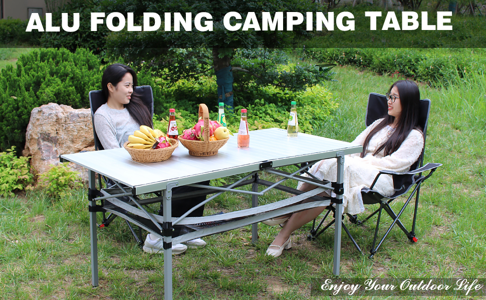 POEPORE Large Folding Camping Table Aluminum with Storage