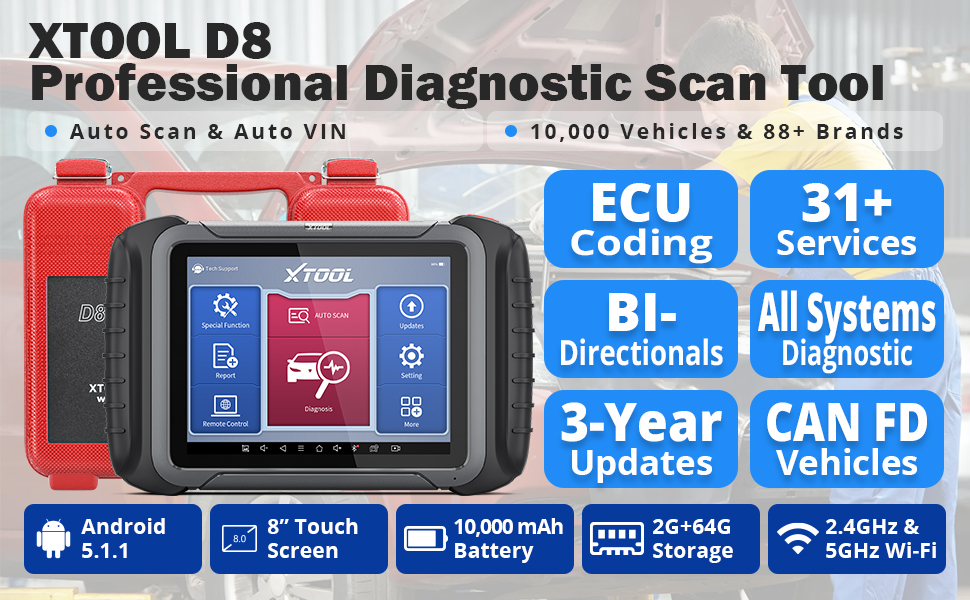 XTOOL D8 Automotive Diagnostic Scan Tool (3Year Updates), 2022 New