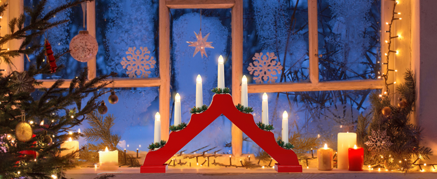 Lewondr Christmas Swedish Candelabra, Electric Candles with 7 Flameless