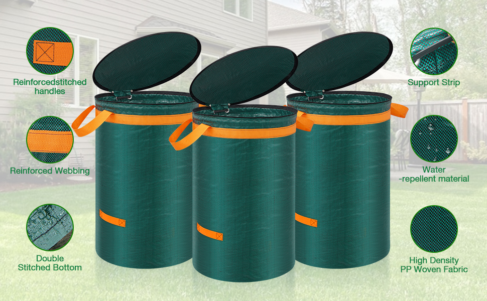 Eurhomewit 3 Pcs Green Garden Waste Bags 272L, Garden Refuse Bags Heavy