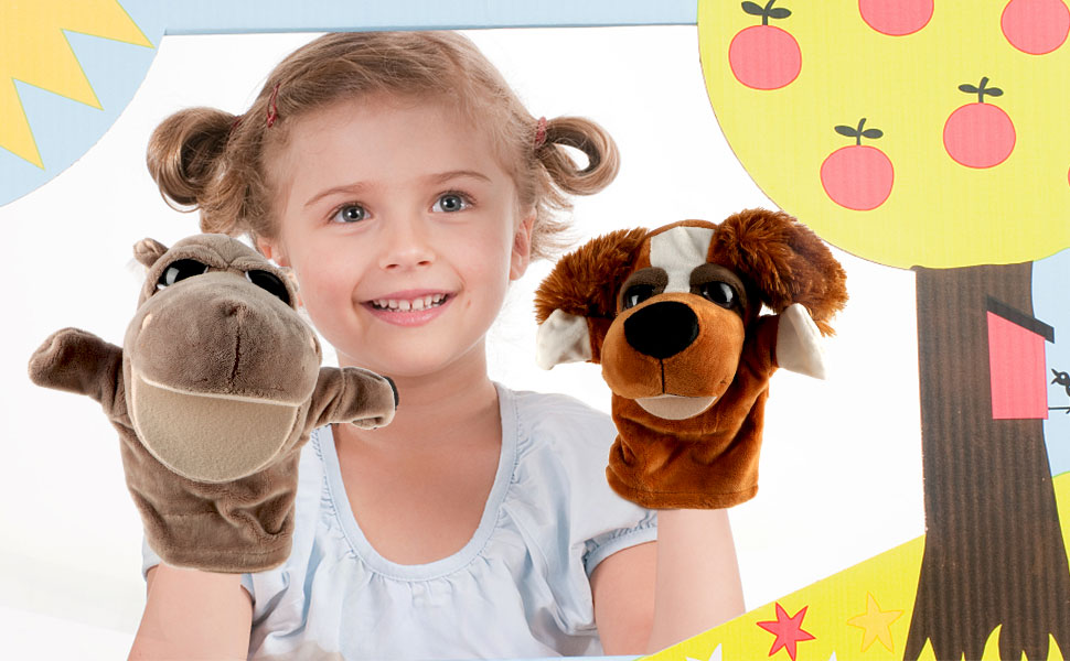 Qilay (2Pack) Animal Hand Puppets with Open Movable Mouth