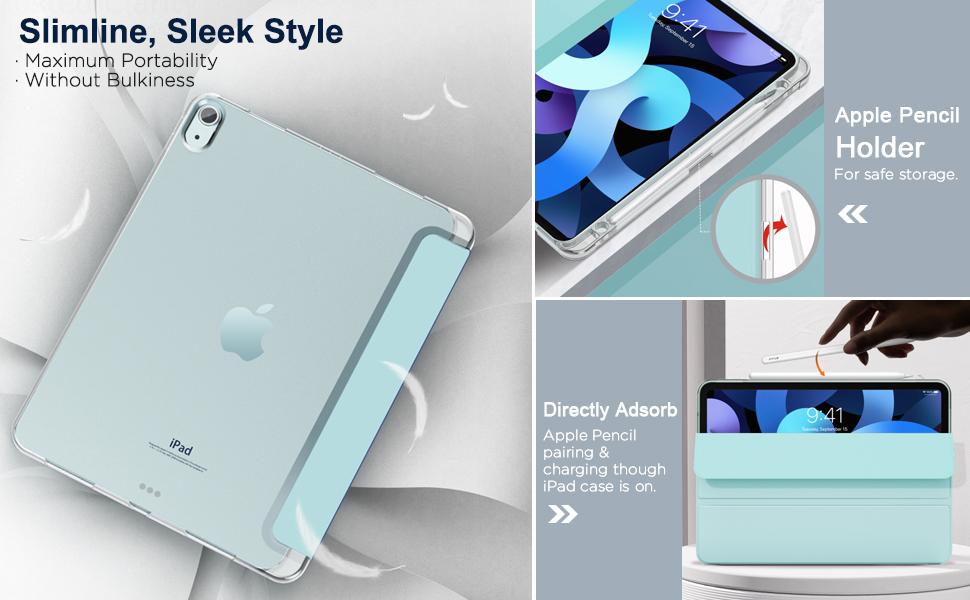 Amazon Com Moko Case Fit Ipad Air 4th Generation 2020 Ipad 10 9 Inch Case With Pencil Holder Support Touch Id And Ipad 2nd Pencil Charging Pair Trifold Stand Smart Case Soft Tpu Back Auto Wake Sleep Sky Blue