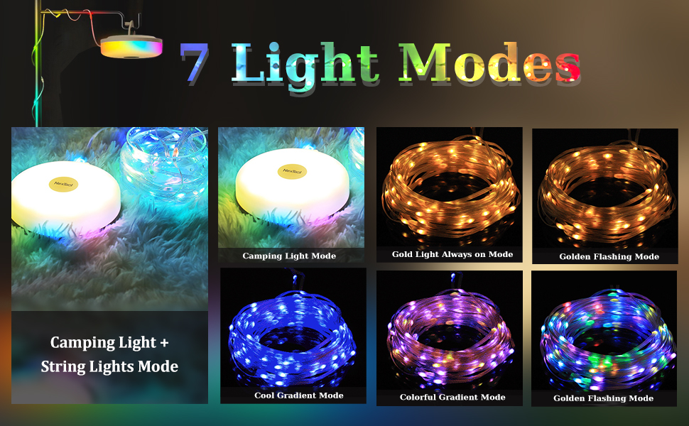 LAIAMER Upgraded 7 Modes Camping Lights String, 2 in 1 RGB