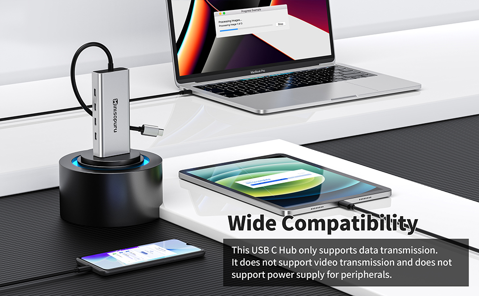 Minisopuru USB C Hub 4 Port USB C Hub for Laptop, Data Transfer Only