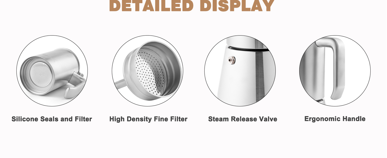 wedrink 100% Stainless Steel Moka Pot for Induction | 4 Cups Dishwasher Safe Coffee Maker | Sliver Espresso maker (4 cupx50ml) 20 coffee percolator