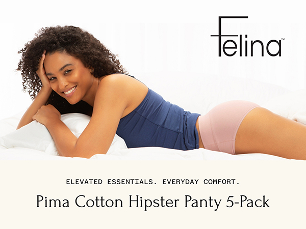 Felina Womens 5 Pack Pima Cotton Wide Waistband Hipster (US