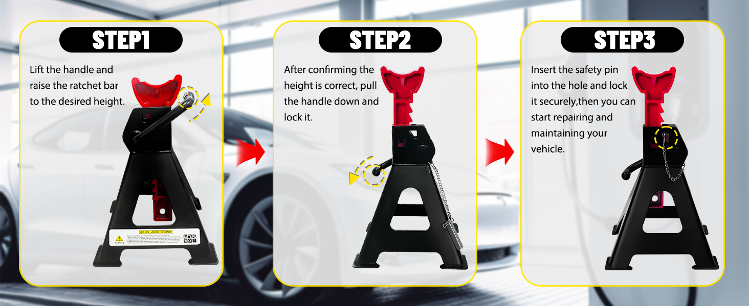 Jack Stands 6 Ton (13,200 LBs), 15.6&#34;-23.4&#34; Adjustable with Double Pin Locking
