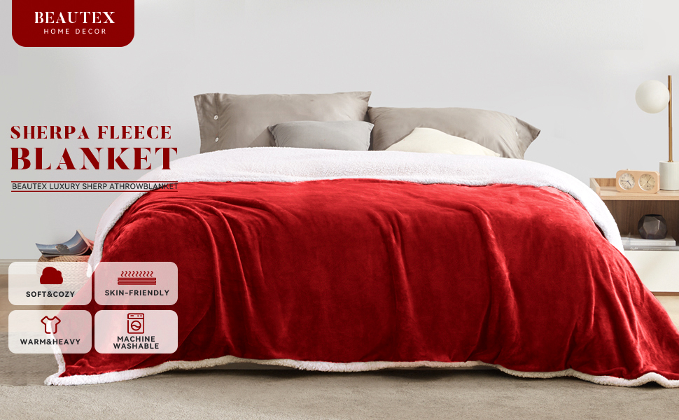 BEAUTEX Sherpa Fleece Throw Blankets, Soft Fluffy Flannel Plush Blanket