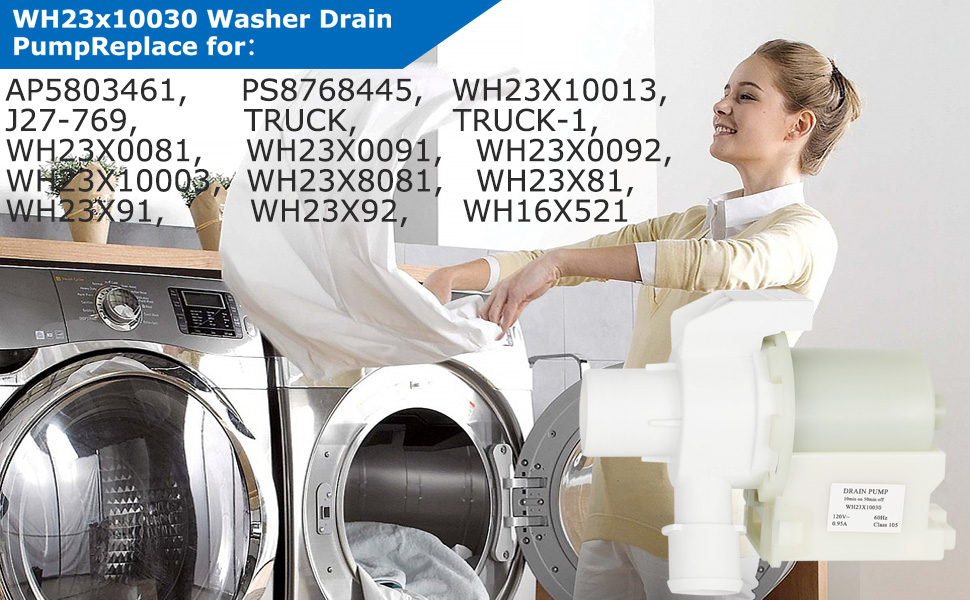 WH23X10030 Washer Drain Pump Compatible with GE Washing