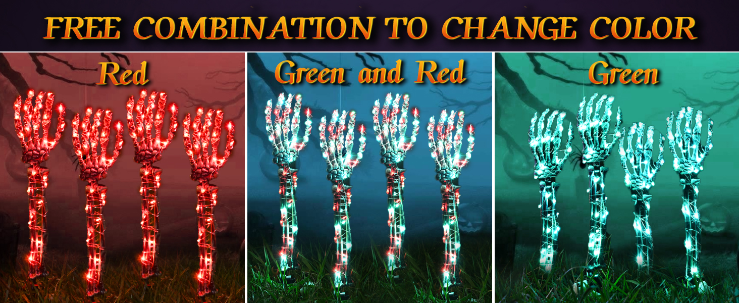 Halloween Lighted Skeleton Hands Set, Sinranac 4 Pack Light