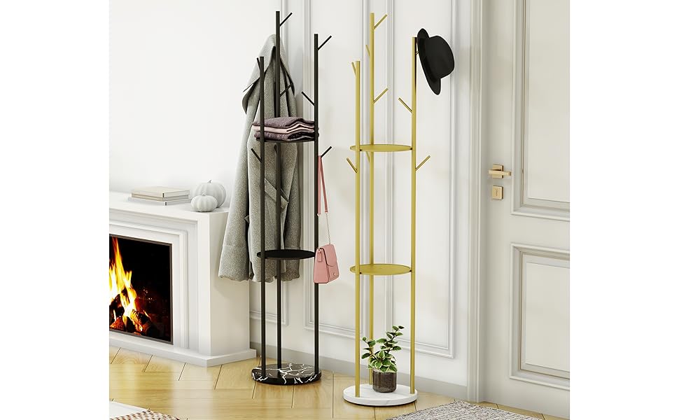 HKaikzo Gold Coat Rack Stand, Metal Coat Racks Tree Hanger