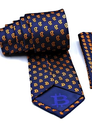 Bitcoin Tie and pocket square rolled up back 