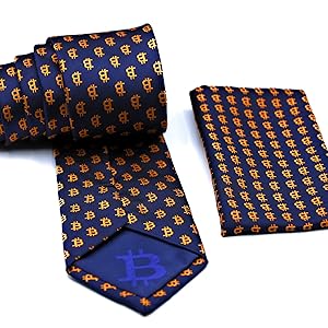 Bitcoin Tie and pocket square rolled up back