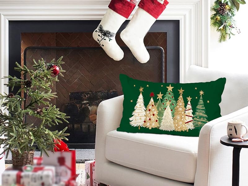 RABUSOFA Christmas Tree Pillow Covers 12x20 Inch,Watercolor