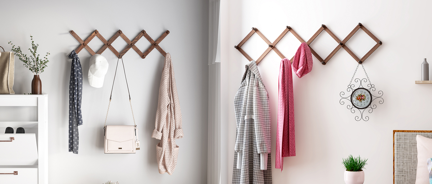 OROPY Wood Accordion Wall Hanger, Expandable Coat Rack Wall
