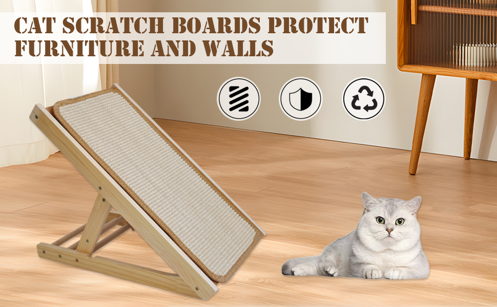 MUYG Sisal Cat Scratcher Ramp,Tilted Natural Wood Vertical