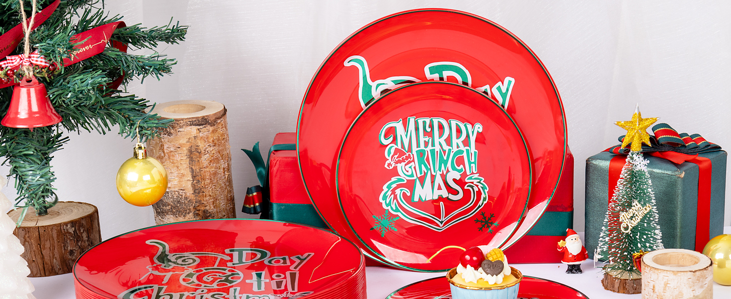 WELLIFE 60PCS Christmas Grinch Plates, Christmas Party