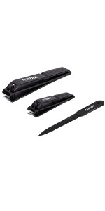 FIXBODY Nail Clipper Set – Black Stainless Steel Fingernails &amp;amp; Toenails Clippers