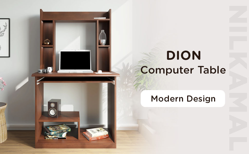 Nilkamal Dion Engineered Wood Computer Table Study Desk with Keyboard Tray and 7 Shelves
