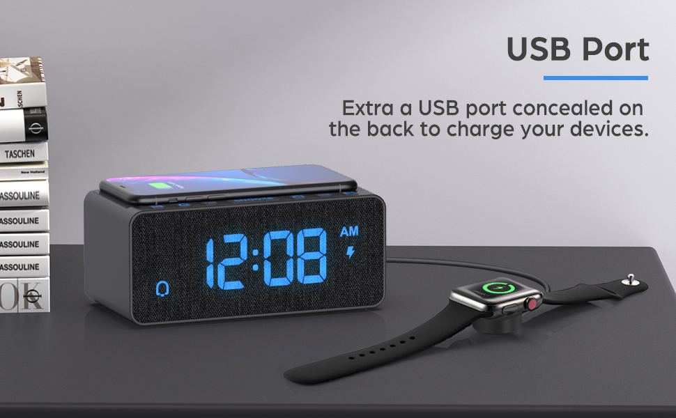 Buffbee Radio Alarm Clock 10W Fast Wireless Charging Station & USB