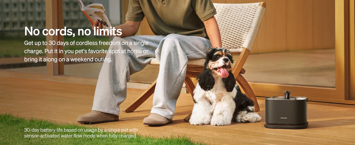 PETLIBRO Dockstream 2 (Newest Model) — Cordless Smart Cat Water Fountain with App Monitoring & Stainless Steel Tray