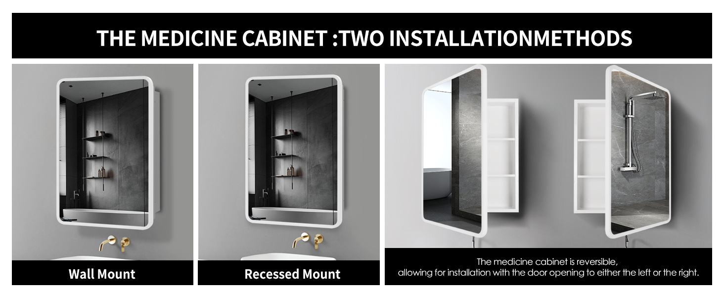 Movo 32" W x 24" H White Framed Recessed Medicine