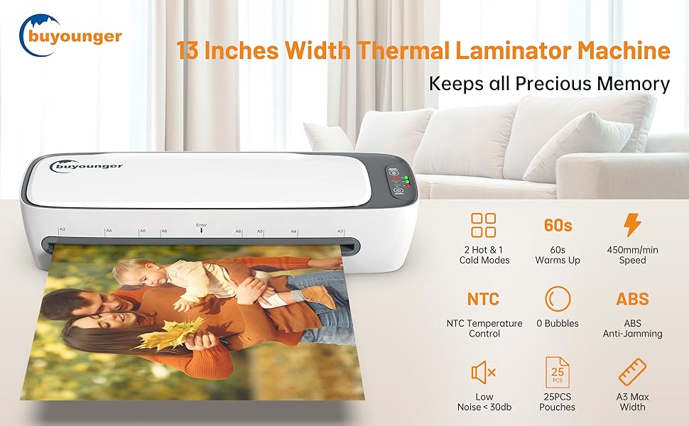 Laminator, Buyounger Laminator Machine with 60s Warmup, A3 Laminator
