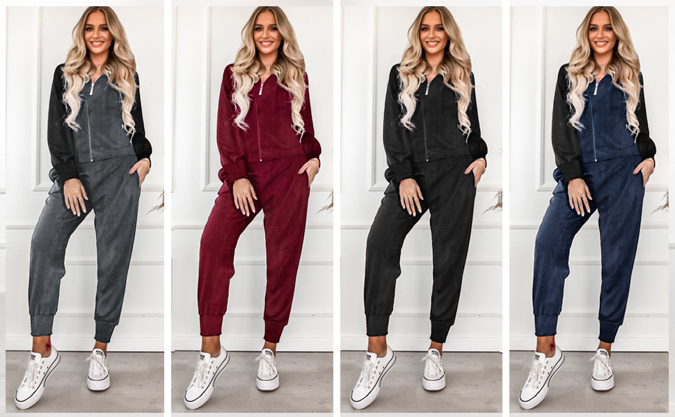 Ekouaer Women's Velour Tracksuit Set Sports Suits Long Sleeves Daily Wear Pajamas set Casual