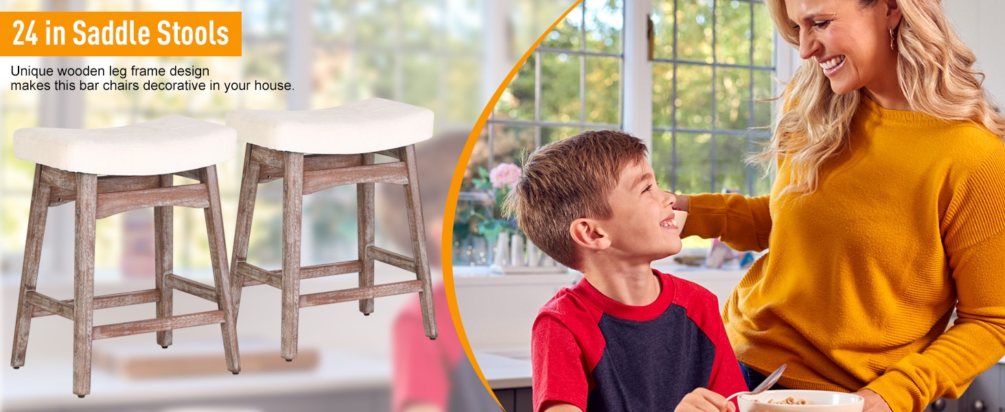 Sophia & William Counter Height Bar Stools Set of 2, Saddle Kitchen Stools with