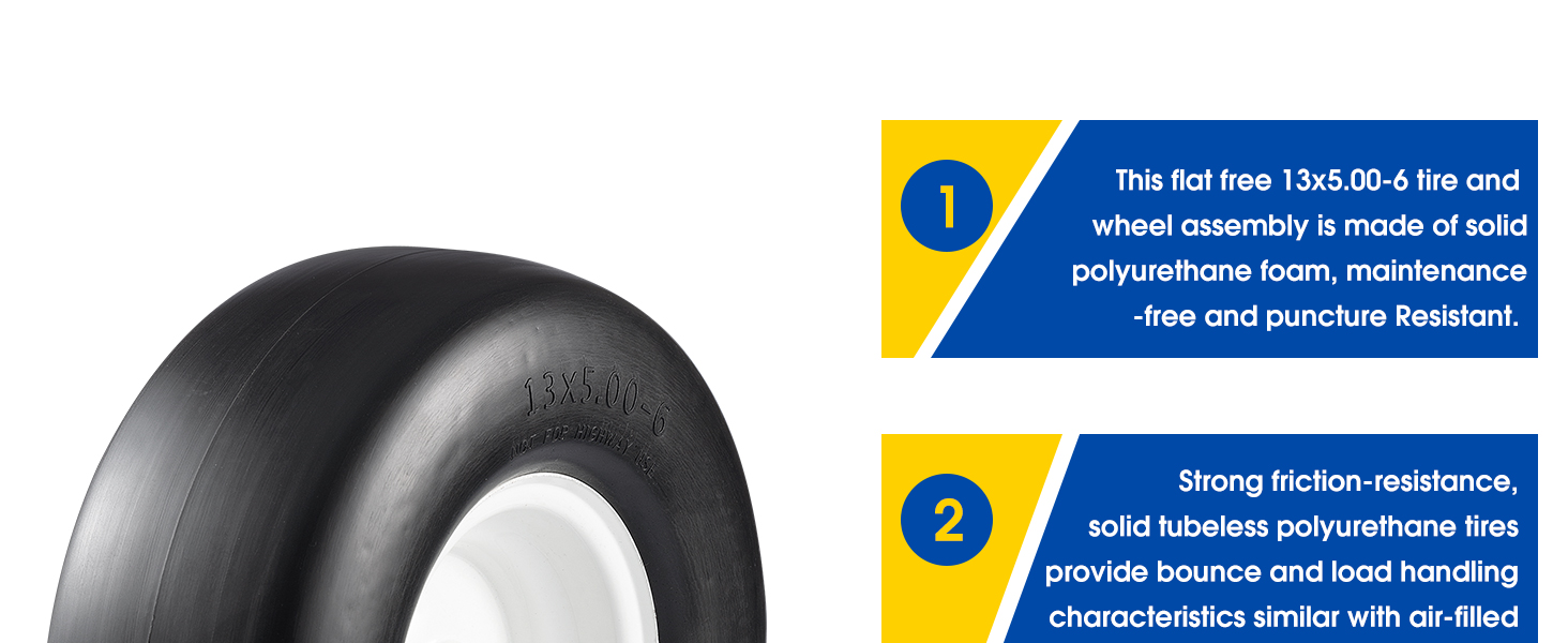 13x5.006" Flat Free Lawn Mower Tire, Zero Turn Mower Front